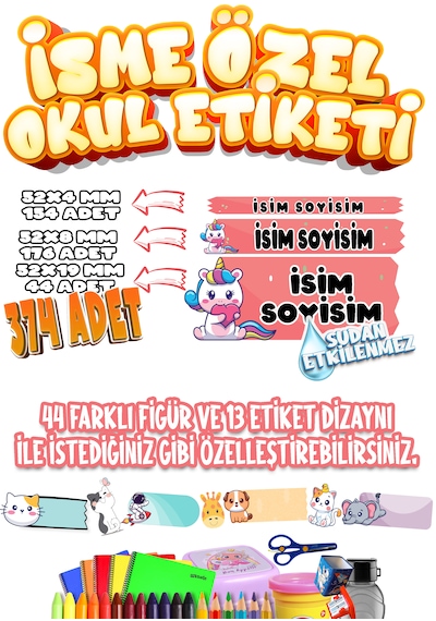 Ettycat Design Okul Etiketi Kalem Defter Etiketi Özel Isim Yazıla