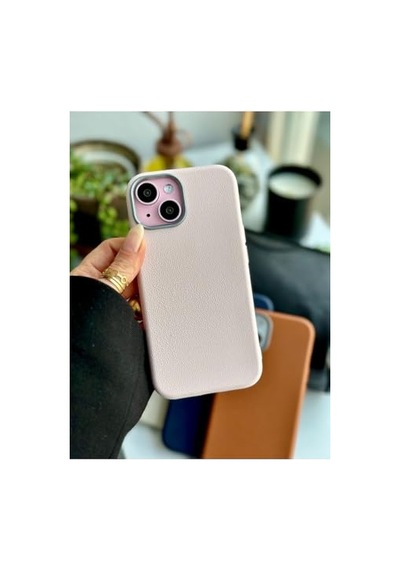 Apple iPhone 13-14 - 15 Uyumlu Estetik Dokulu Deri Görünümlü Esnek Silikon Kılıf - Pembe Diğer