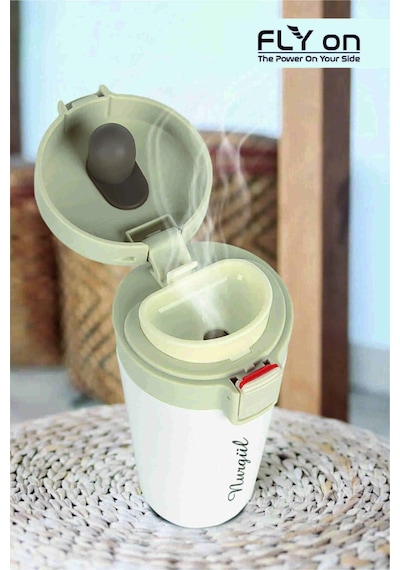 Kişiye Özel İsim Baskılı Tek El Basmalı Çelik Termos 350 ML Çift Beyaz
