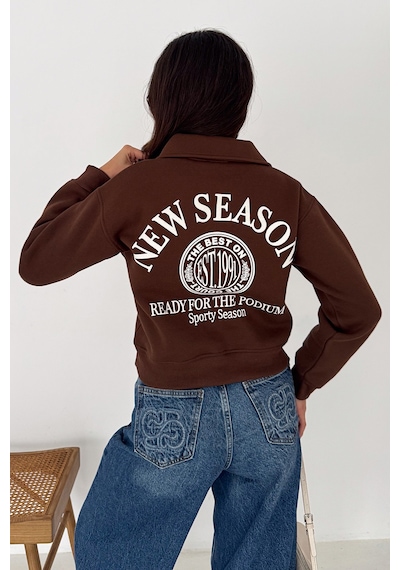 Noa & Noa Kadın Baskılı Oversize Sweatshirt Sporty Season 1992 Kahverengi