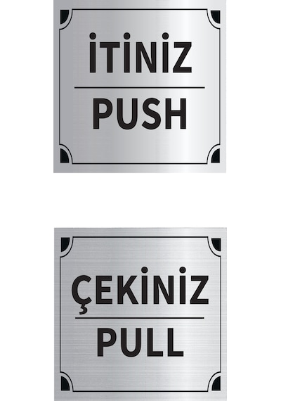 Mayeka İtiniz - Çekiniz Kare İkili Levha Set Gümüş Metal Yönlendirme Tabelası Kişiye Özel