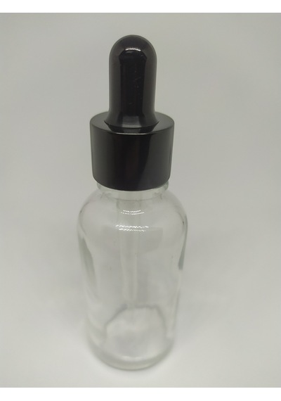 30Ml Cam Şeffaf Şişe İnce Cam Damlalık Siyah Metal Kapak(10 Adet)