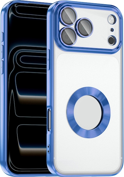 Apple Uyumlu iPhone 17 Pro Max Kılıf Kamera Korumalı Logo Gösteren Kapak Omega Mavi