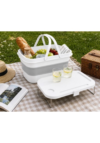 Katlanabilir Piknik Sepeti Ve Mini Masa Seti 21 Litre Kapasiteli Ergonomik Taşıma Kulplu Katlan