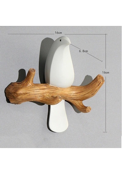 Sumedecor&Design Dekoratif Tekli Kuş Modern Duvar Askılık Dekoru Dal Üstünde Kuş D-Beyaz