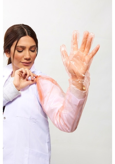 Rektal Eldiven 90 Cm Lastikli Tohumlama Eldiveni Turuncu 50'Li