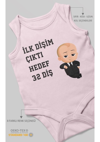 Morivokids İlk Dişim Çıktı Hedef 32 Diş Sıfır Kollu Bebek Body Bebe Pembe