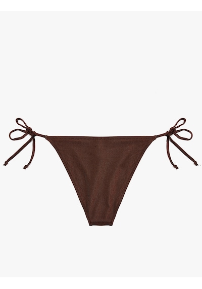 Koton Yanları Bağlamalı İpli Parıltılı Bikini Altı Kahverengi 6sak00033mm