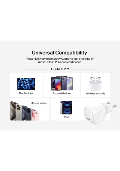 Belkin Boostcharge Power Adaptör Usb-c Compact 30 Watt Wca008kqwh