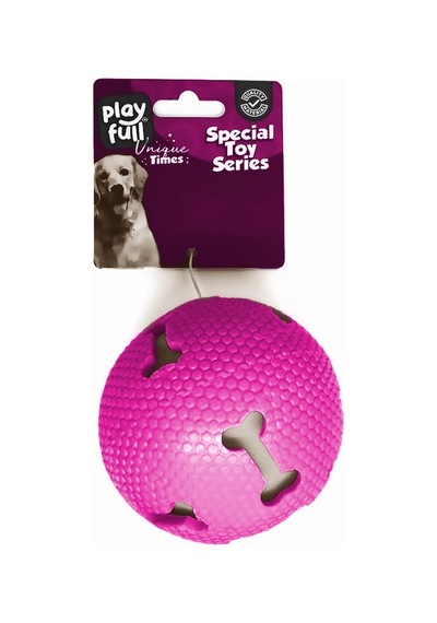 Playfull Işıklı Kemik Desenli Plastik Top Köpek Oyuncağı 7,5 Cm Pembe