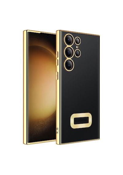 Galaxy S23 Ultra Uyumlu Kamera Korumalı Logo Gösteren Zore Omega Kılıf-gold Gold