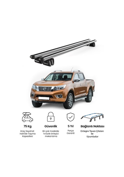 Pençe Nissan Navara 2014-2021 Uyumlu Gri Ara Atkı 135cm Port Bagaj Tavan Barı