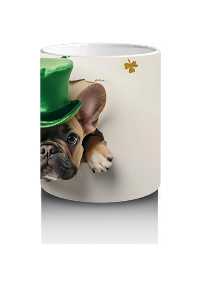 St. Patrick Şapkalı Neşeli Bulldog Baskılı Kahve Kupası Renkli