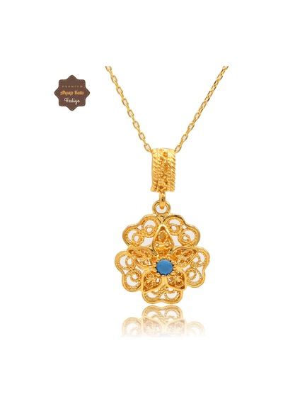 Firuze Taşlı Gül Model Gold Kaplama 925 Ayar Gümüş Telkari Kolye 201025487 Altın