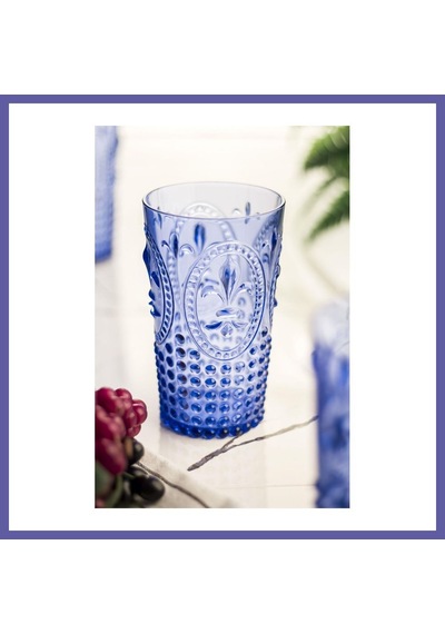 Bezos Akrilik Mavi Tekli Uzun Bardak & Su Meşrubat Bardağı 750 Ml Büyük Boy & Cam Değildir Nıda