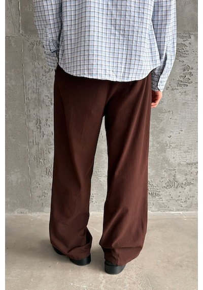 Erkek Baggy Fit Gabardin Kumaş Pantolon Kahverengi
