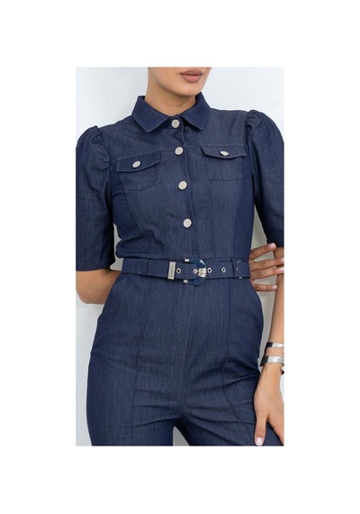 Dorne Moda Özel Koleksiyon Gömlek Kesim Denim Tulum Lacivert Lacivert