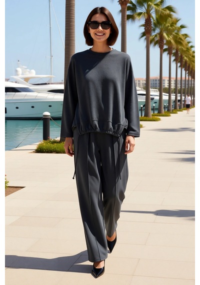 Benerly Kadın Oversize Silky İnterlok Örme Takım Uzun Kollu Rahat Kesim M Antrasit