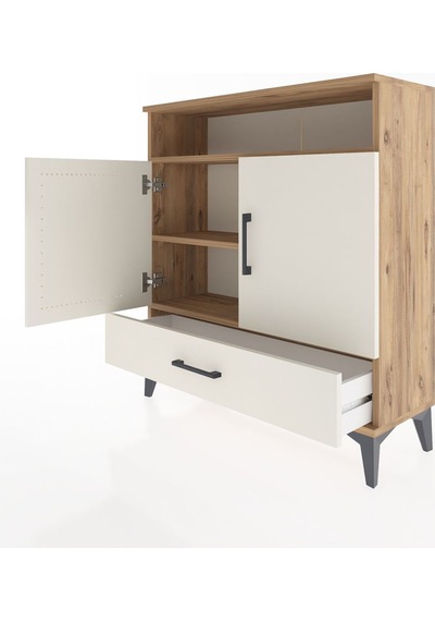 Arges Şifonyer 3 Raflı Tek Çekmeceli 2 Kapaklı 88x30x96 Çam-aytaşı Atlas Çam