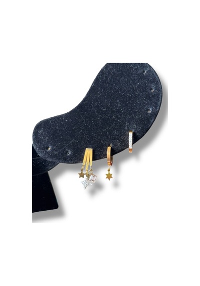 Üçlü Yıldız Uçlu Klipsli Çelik Küpe Sarı