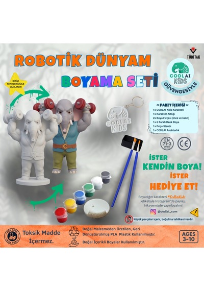 Codlaı Kids Robotik Dünyam 3d Boyama Seti - Çocuklar İçin Eğitici Yaratıcı Oyuncak Boyama Kiti - Güçlü Fil