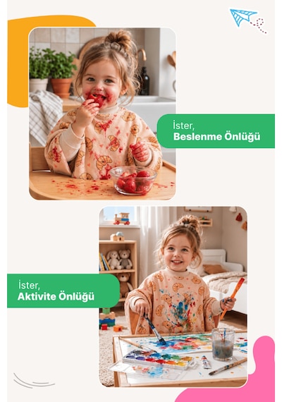Reyo 6 Ay-6 Yaş Silinebilir, Uzun Kollu Bebek Mama Önlüğü, Çocuk Aktivite Önlüğü, Pamuklu,su Geçirmez - Kruvasan
