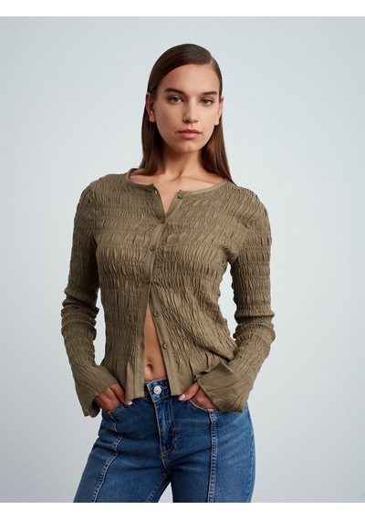 Dilvin 50926 Düğmeli Gipeli Top-açık Haki Açık Haki