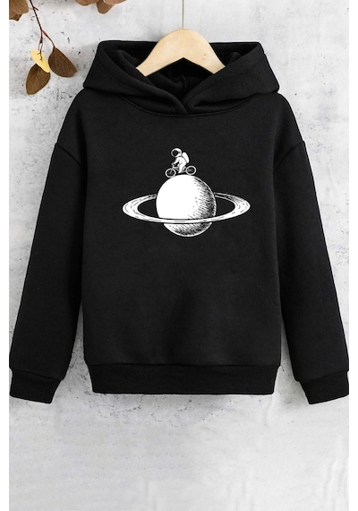 Uyguntarz Çocuk Astronaut Rides Baskılı Sweatshirt Siyah