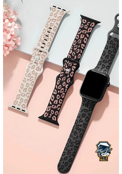 Apple Uyumlu  Watch  10. Seri 42mm Leopar Desenli İç Kabartmalı Yumuşak Silikon Kordon Premium Kalite