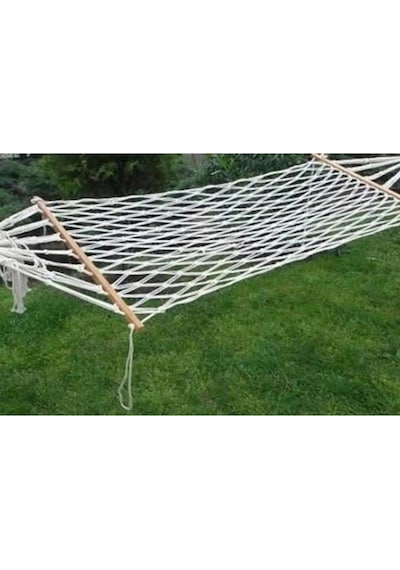 Tek Kişilik Çift Makrome Örgülü Pamuk Hamak Salıncak 95x220 Cm Beyaz