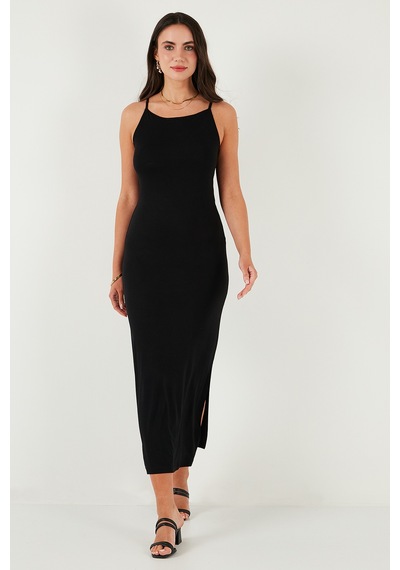 Lela Slim Fit Yırtmaç Detaylı Midi Boy Bayan Elbise 5866224 Siyah