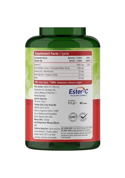 Natures Supreme Ester-C 1000 Mg C Vitamini 60 Tablet Aromasiz