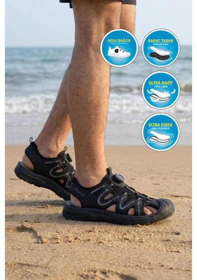 Siyah Misina Bağcıklı Outdoor Erkek Sandalet Çok Renkli