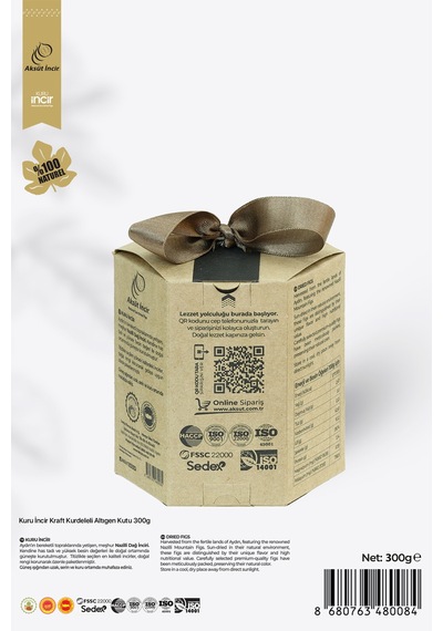 300g Kuru Incir Kraft Kurdeleli Altıgen Kutu 300 G