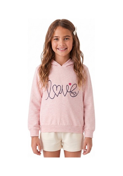 Onloox Kız Çocuk Somon Melanj Kız Çocuk Somon Melanj Pamuklu Kapüşonlu Regular Kulak Detaylı Nakışlı Sweatshirt 2-5 Yaş