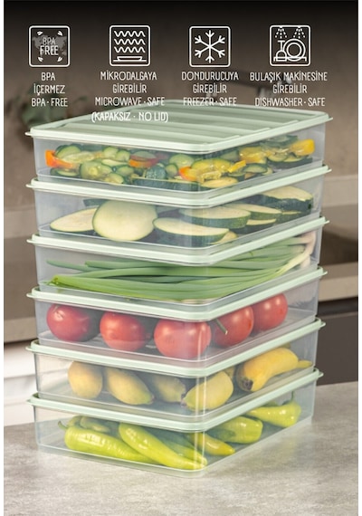 17'li Buzdolabı Düzenleyici Organizeri Mikrodalgaya Uygun Difriz Saklama Kabı 5x3500ml 12x775ml Mint