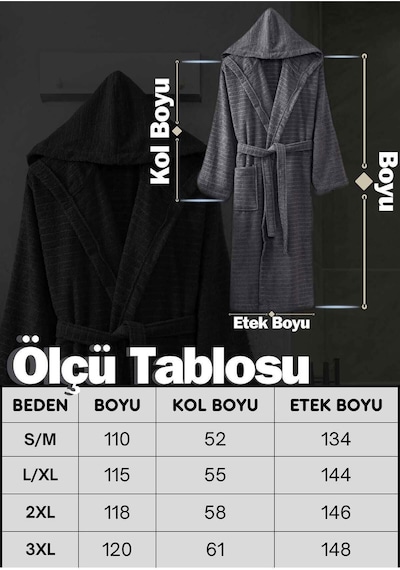 2 Li Kapşonlu Unisex Banyo Bornozu Seti %100 Soft Pamuklu Antasit-kiremit
