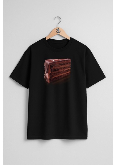 Oversize Çikolatalı Kek Göğüs Tasarımlı Unisex T-shirt Siyah