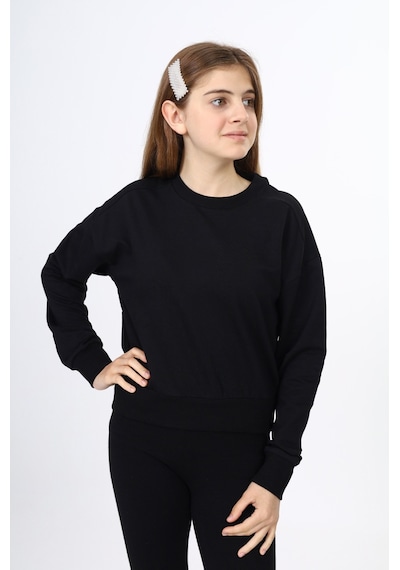Toontoy Kız Çocuk Düşük Omuz Gazeli Okul Sweatshirt Siyah