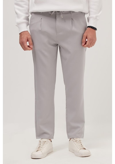 Tudors Erkek Slim Fit Dar Kesim Lastikli Bağcık Detaylı Gri Pantolon-38237 gri