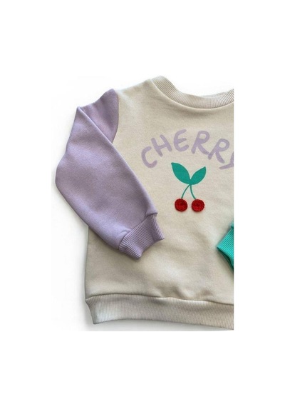Kız Çocuk Cherry Baskılı Şardonlu Sweatshirt-15191 Lila