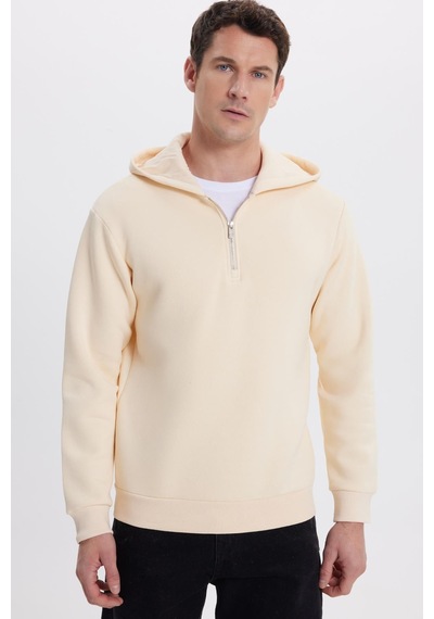 Tudors Unisex Relax Fit Rahat Kesim Pamuklu İçi Polarlı Yarım Fermuarlı Taş Kapüşonlu Sweatshirt-37028