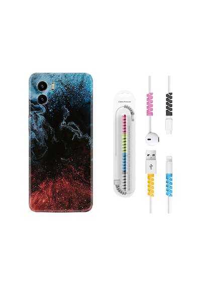 Vivo Y15S Kılıf Kablo Koruyuculu Red Blue Black Abstact 1386