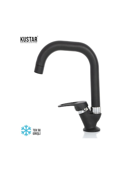 Kustar Siyah Mermerden Tek Su Girişli Kare Baston Lavabo Musluğu Siyah