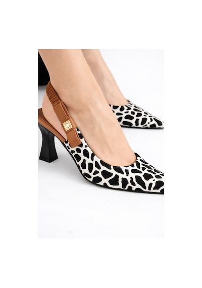 Dadwolf Kadın Slingback Topuklu Ayakkabı Sivri Burun 5,5 Cm Orta Topuk Bantlı Zarif Günlük Ofis Stiletto Siyah Beyaz