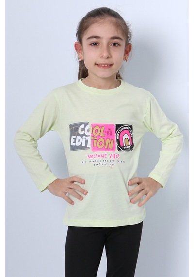 Hçm Kız Çocuk Uzun Kollu Tshirt 4 Mevsim Bisiklet Yaka Cool Edition Baskılı D45 Yeşil