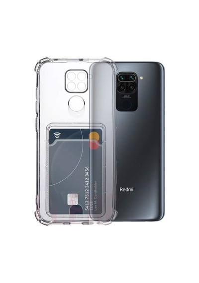 Xiaomi Redmi Note 9 Kapak Kamera Korumalı Kartlıklı Darbe Emici Özellikli Şeffaf Silikon Kılıf