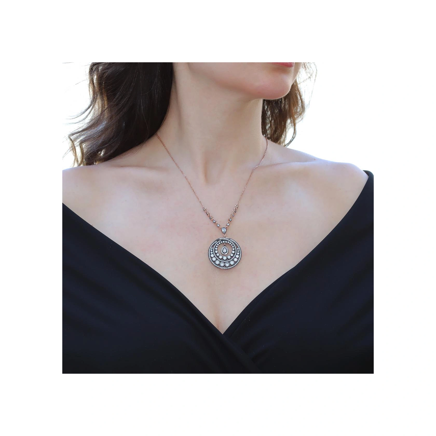Elmas Montür Rose Gold Gümüş Kolye Gümüş