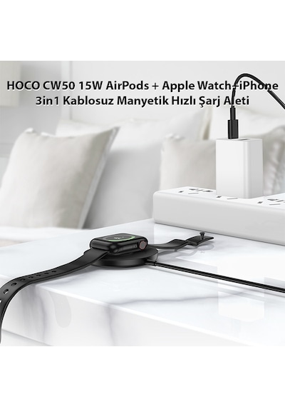Hoco CW50 15 W 3in1 Kablosuz Manyetik Hızlı Şarj Aleti