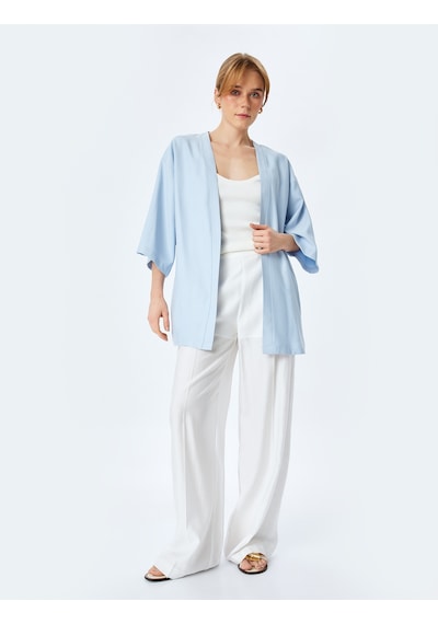 Koton Gizli Cepli Viskon 3/4 Kol Oversize Kimono Mavi 5sak50083pw Mavi